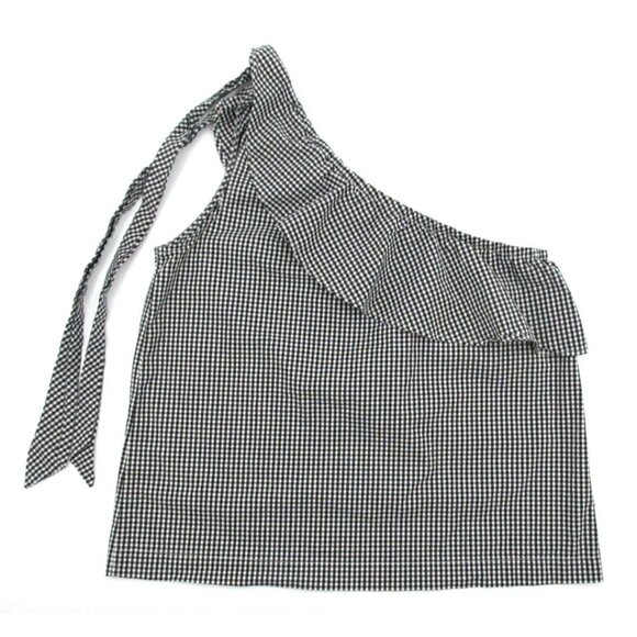 Vineyard Vines Blouse Womens 12 Plaid Stretch Seersucker Ruffle One Shoulder Tie - Picture 9 of 13